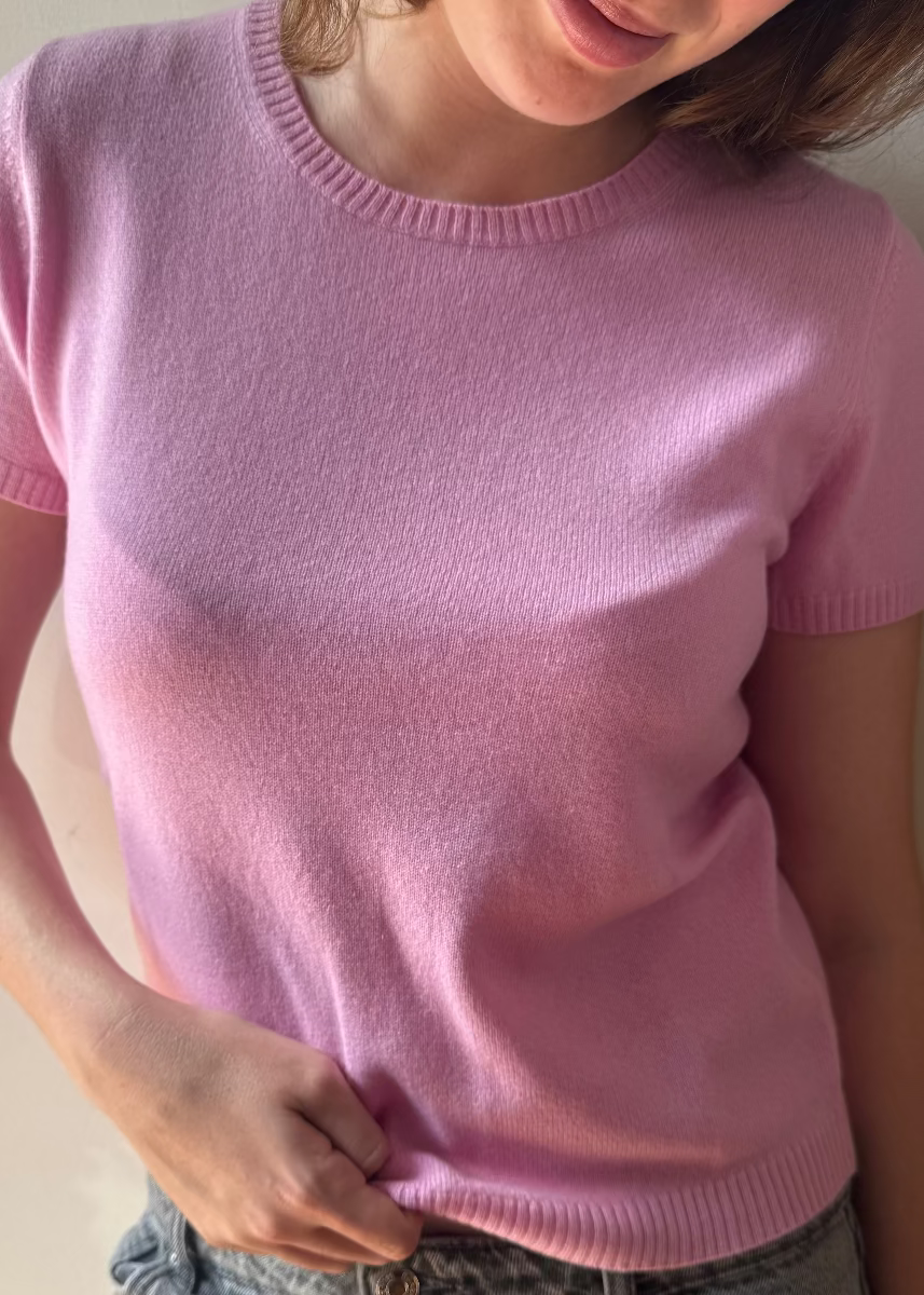 Sonya Hopkins Sydney 100% cashmere tiny t in sugar pink