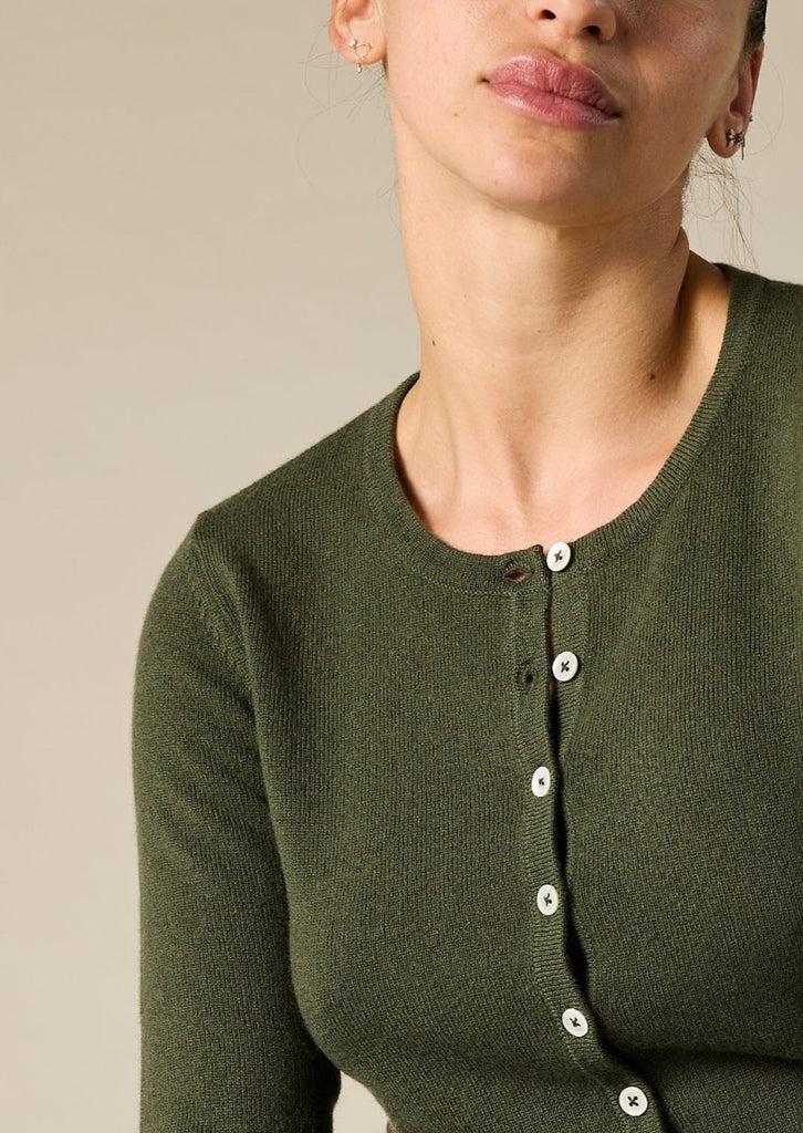 Sonya Hopkins 100% pure cashmere crew cardigan in hunter green