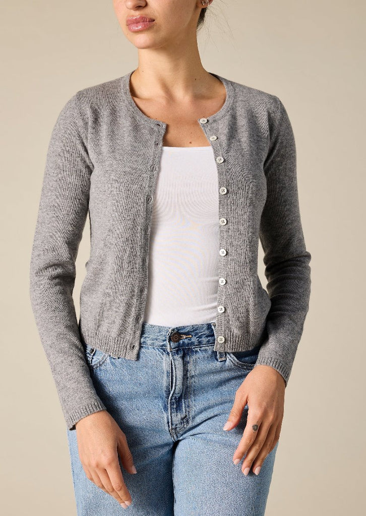 Sonya Hopkins pure cashmere crew cardigan in marle grey