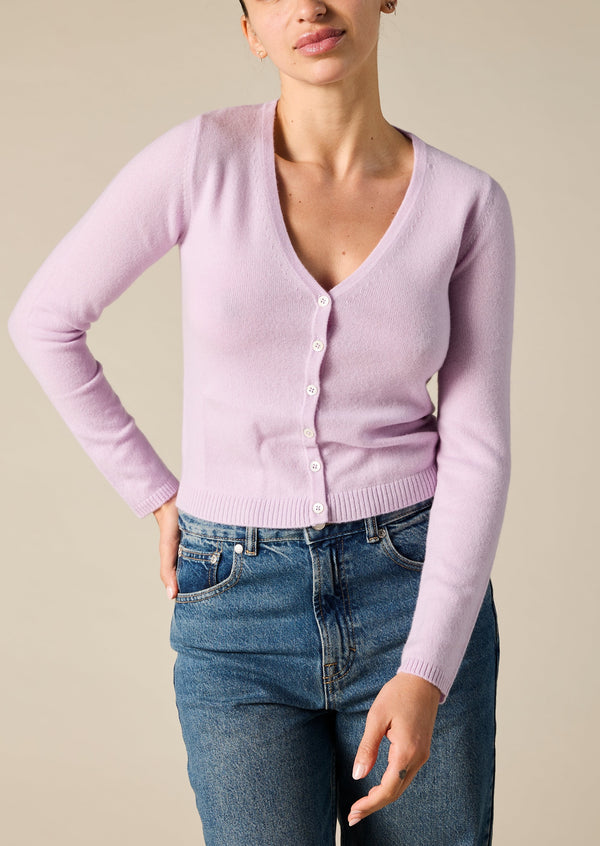 Sonya Hopkins 100% pure cashmere v cardigan in lilac