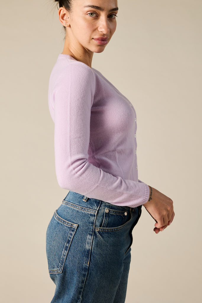 Sonya Hopkins 100% pure cashmere v cardigan in lilac