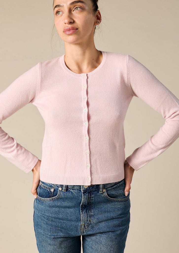 Sonya Hopkins 100% pure cashmere crew cardigan in ballet pink