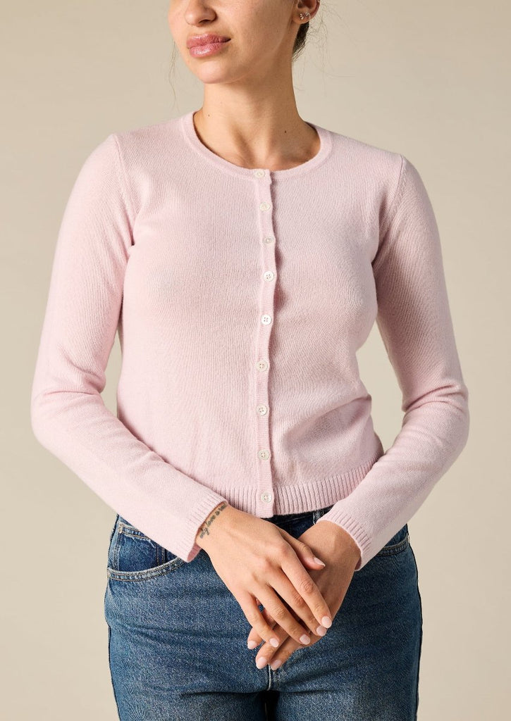 Sonya Hopkins 100% pure cashmere crew cardigan in ballet pink