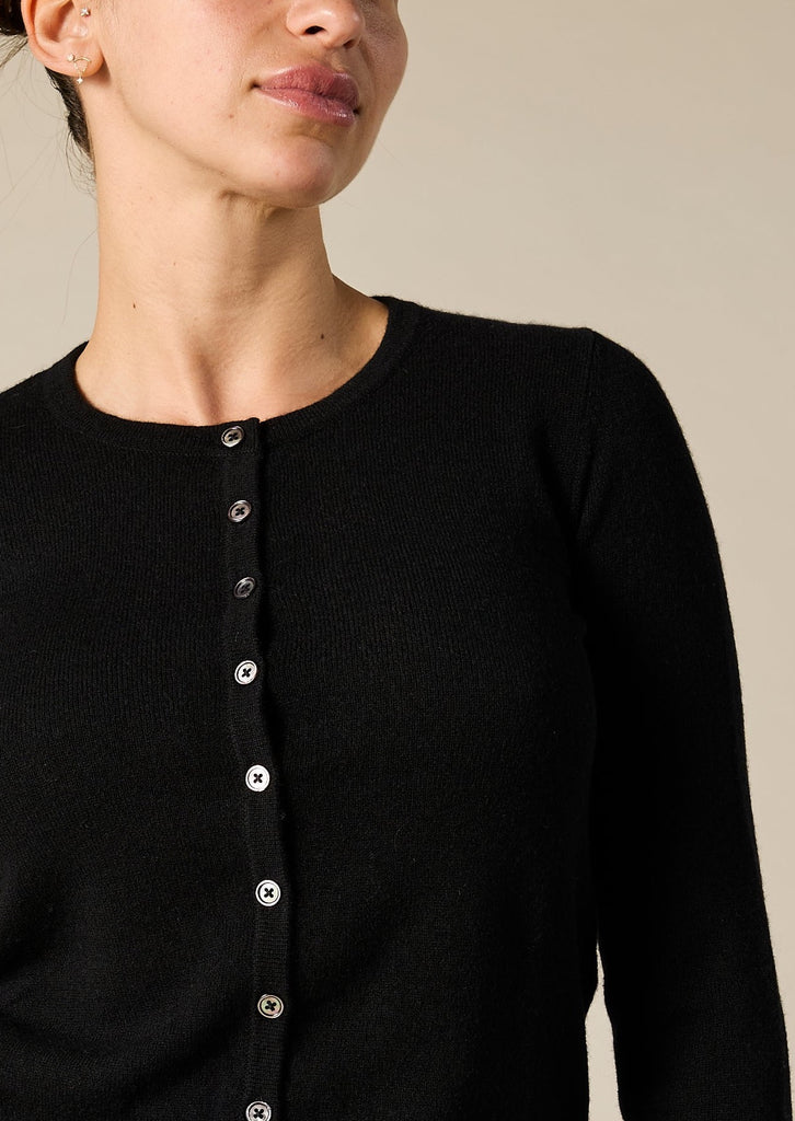 Sonya Hopkins 100% pure cashmere crew cardigan in black