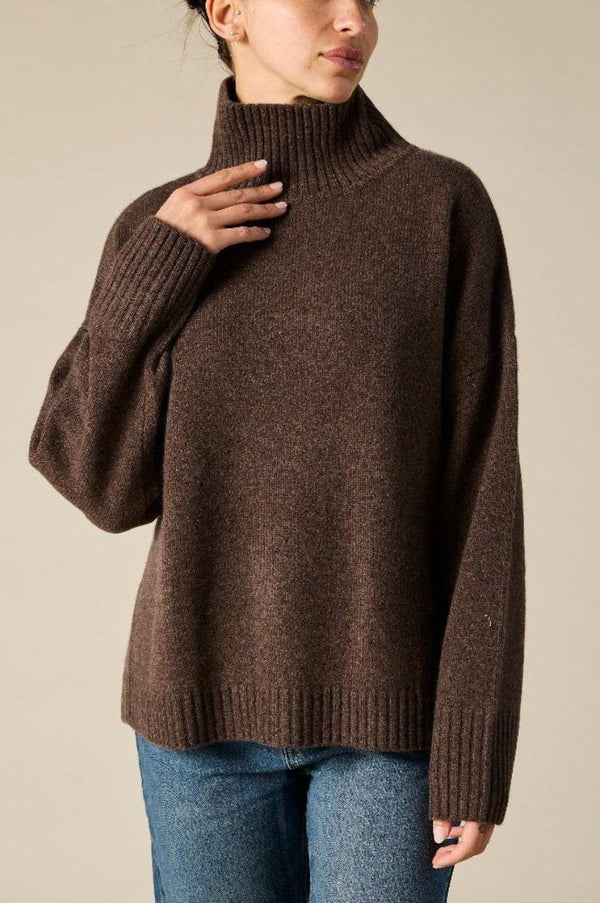 Sonya Hopkins pure cashmere oversized knit turtleneck in woodland marle brown