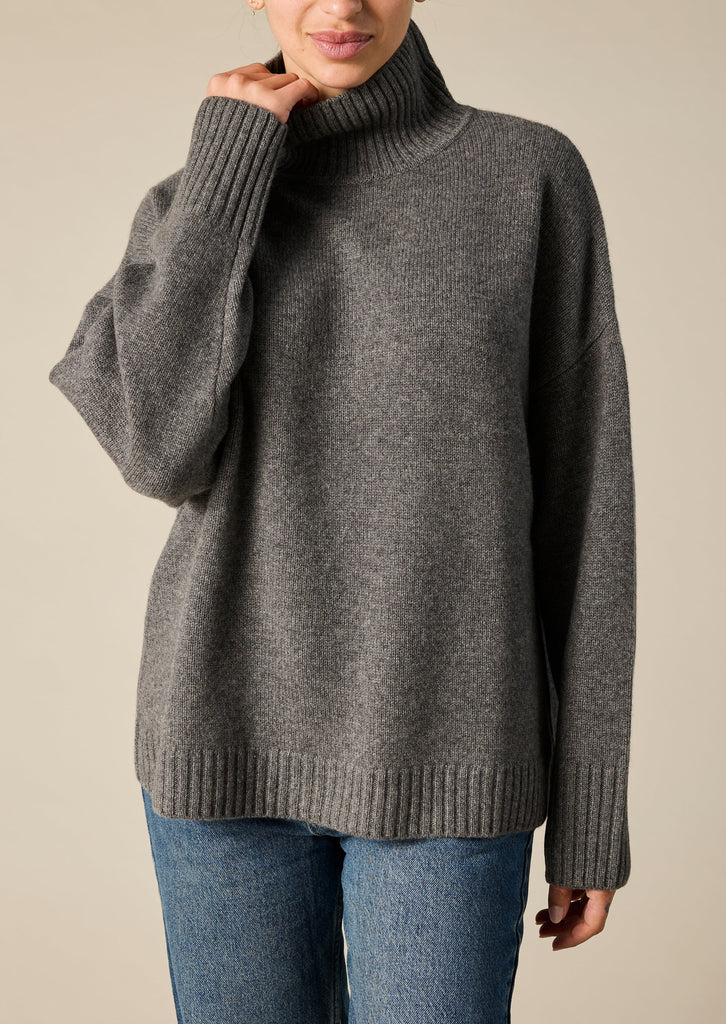 Sonya Hopkins cashmere oversized knit turtleneck in charcoal grey marle