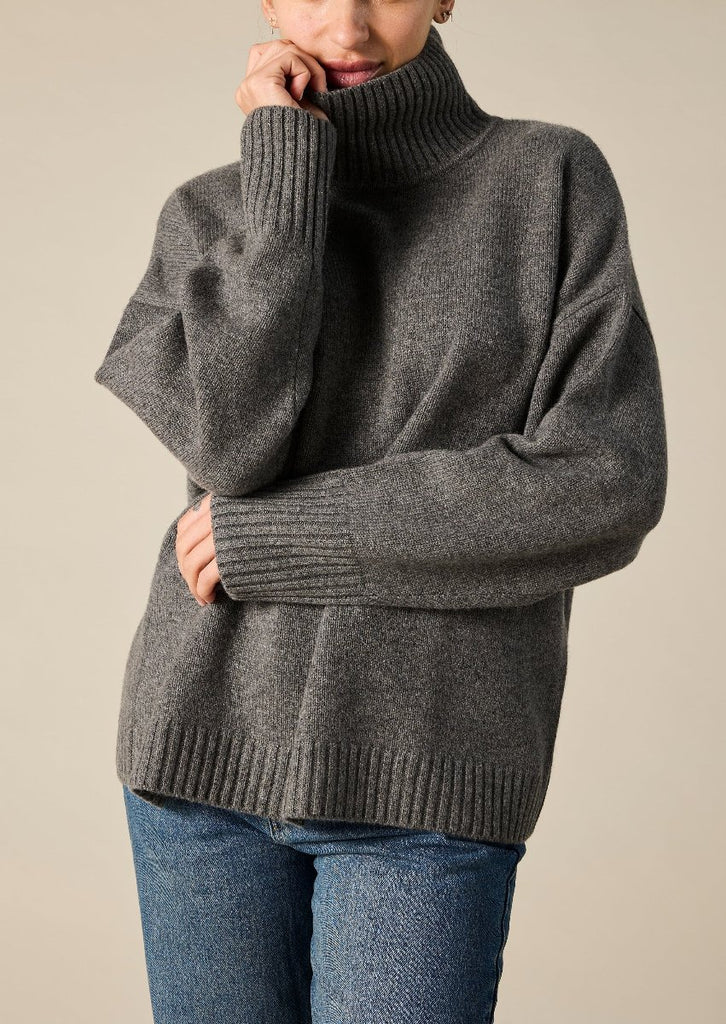 Sonya Hopkins cashmere oversized knit turtleneck in charcoal grey marle