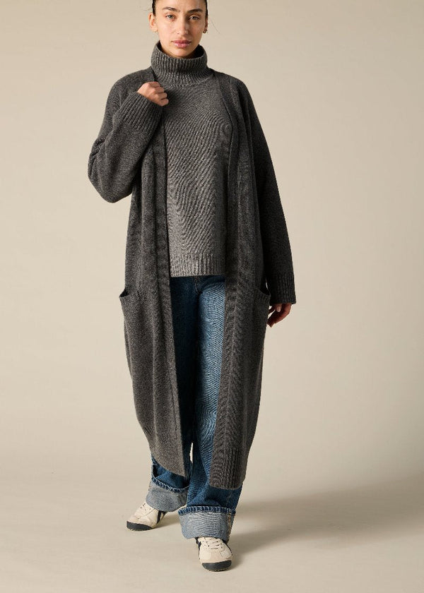 Sonya Hopkins pure cashmere maxi duster long cardigan in Charcoal Grey