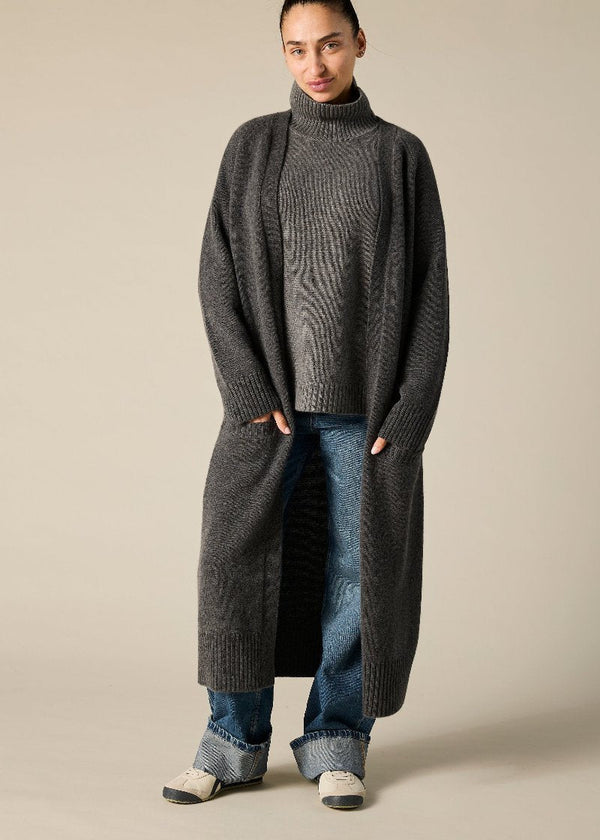 Sonya Hopkins pure cashmere maxi duster long cardigan in Charcoal Grey