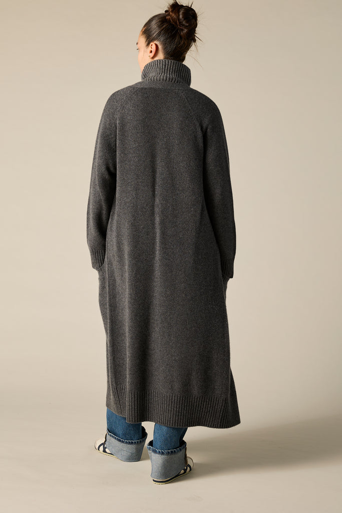 Sonya Hopkins pure cashmere maxi duster long cardigan in Charcoal Grey