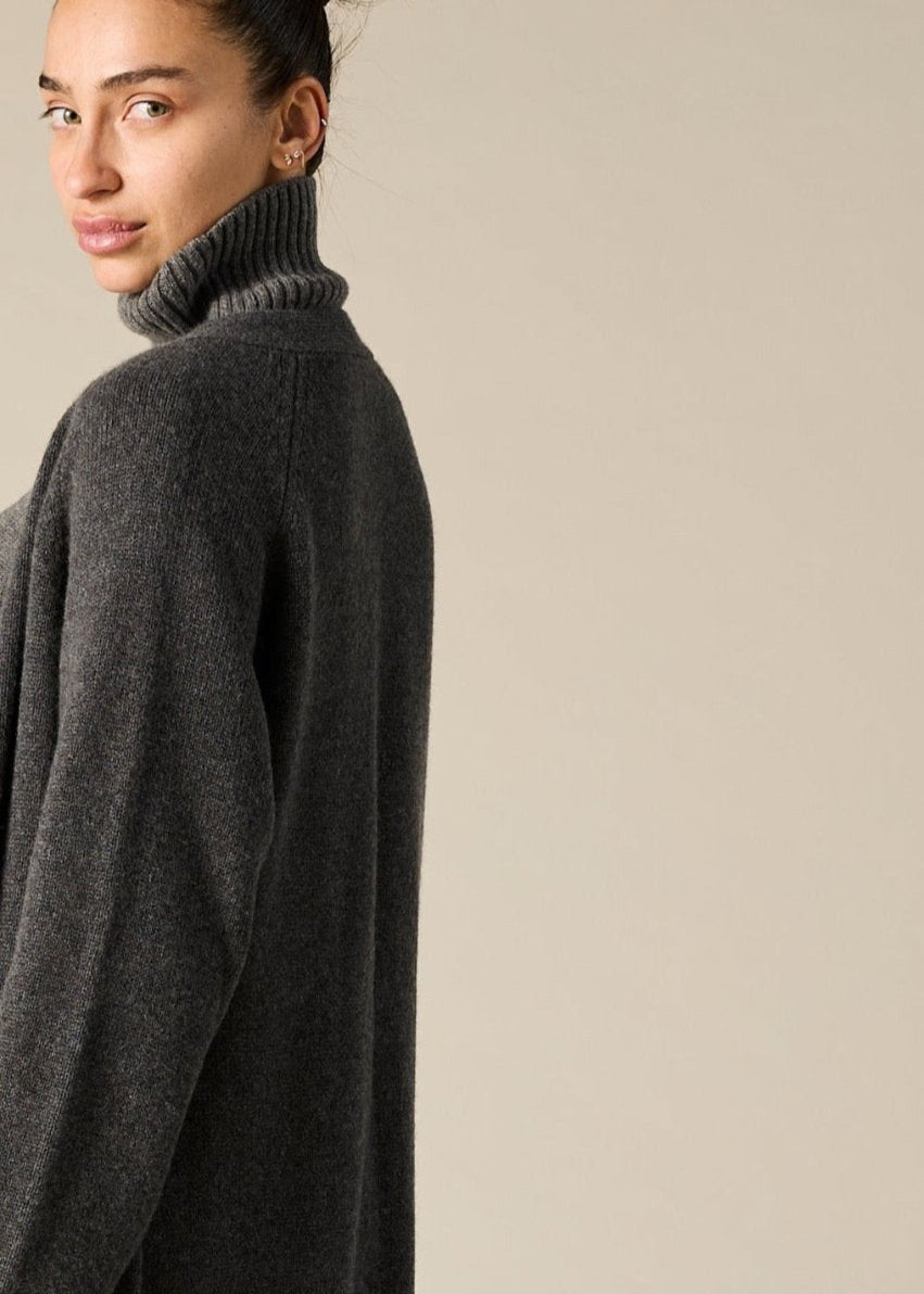 Sonya Hopkins pure cashmere maxi duster long cardigan in Charcoal Grey