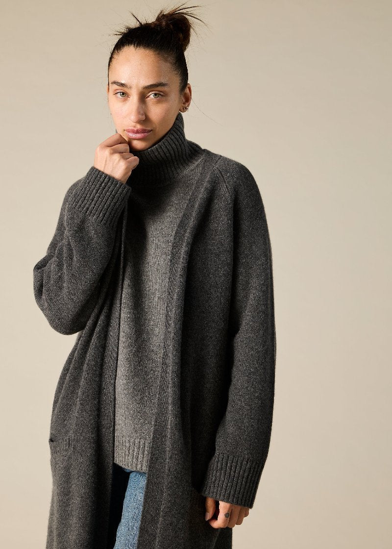 Sonya Hopkins pure cashmere maxi duster long cardigan in Charcoal Grey