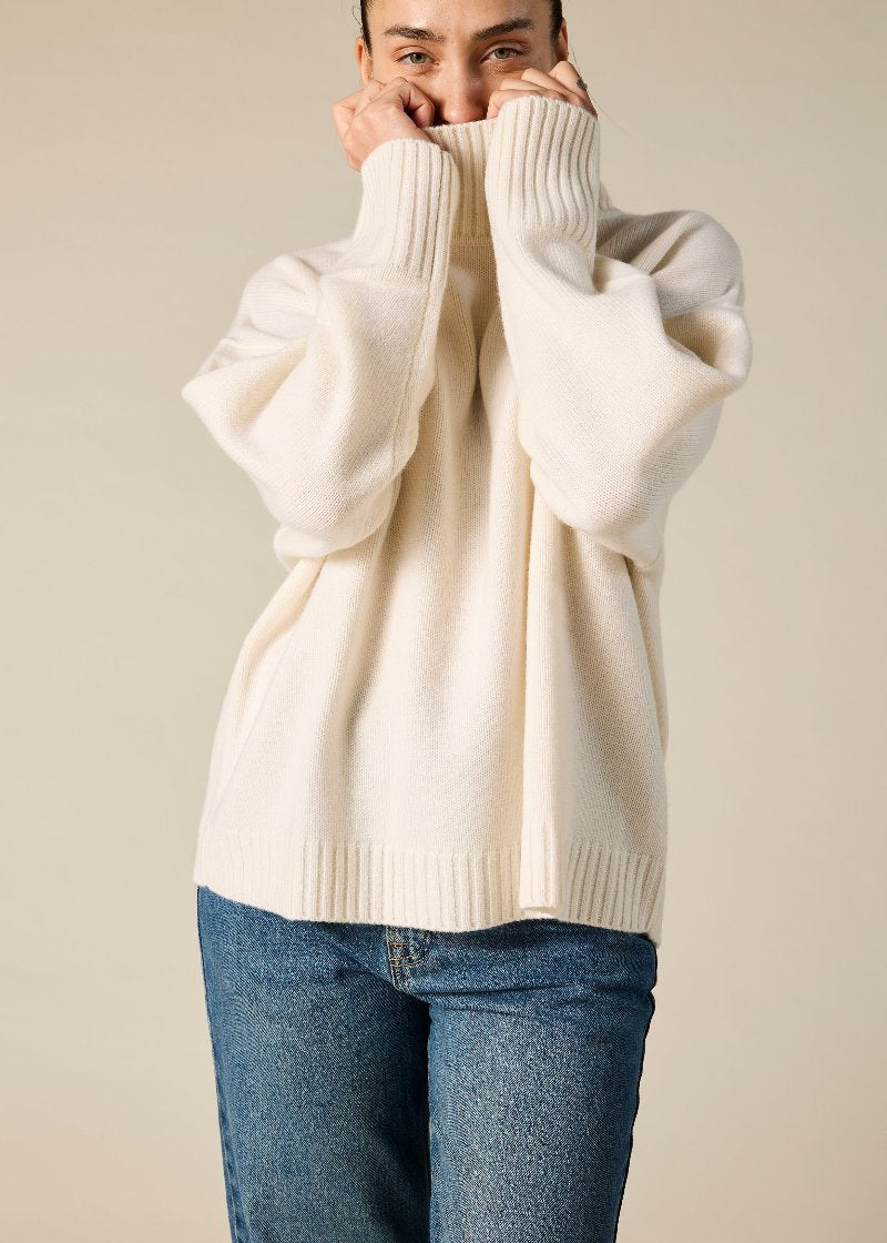 Sonya Hopkins pure cashmere oversized knit turtleneck in winter white