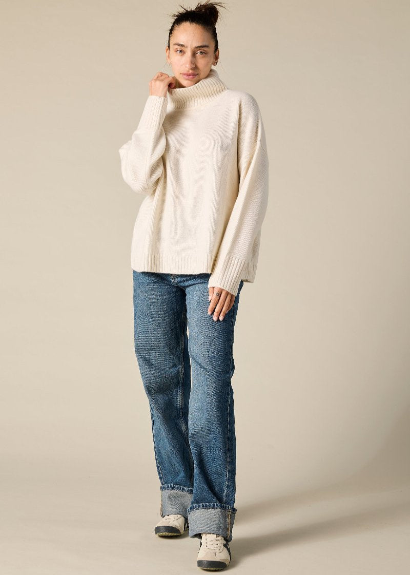 Sonya Hopkins pure cashmere oversized knit turtleneck in winter white