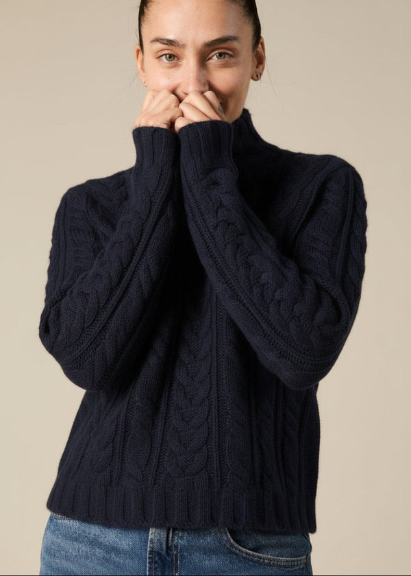 Sonya Hopkins 100% cashmere chunky hand knit cable in ink