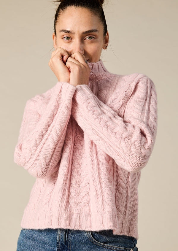 Sonya Hopkins 100% cashmere chunky hand knit cable in prettiest pink