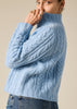 Sonya Hopkins 100% cashmere chunky hand knit cable in stonewash blue