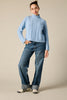 Sonya Hopkins 100% cashmere chunky hand knit cable in stonewash blue