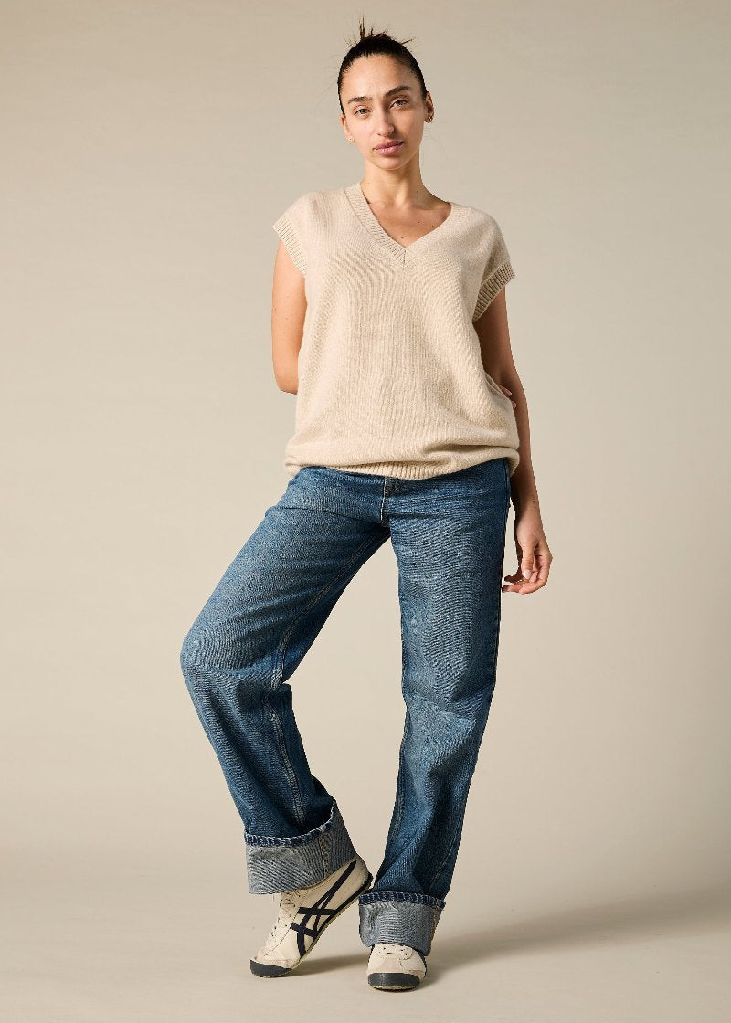 Sonya Hopkins 100% cashmere luxe vest in pale marle beige