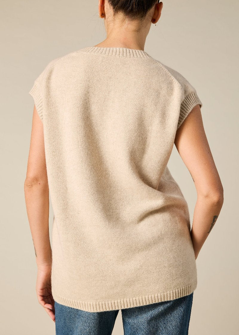 Sonya Hopkins 100% cashmere luxe vest in pale marle beige