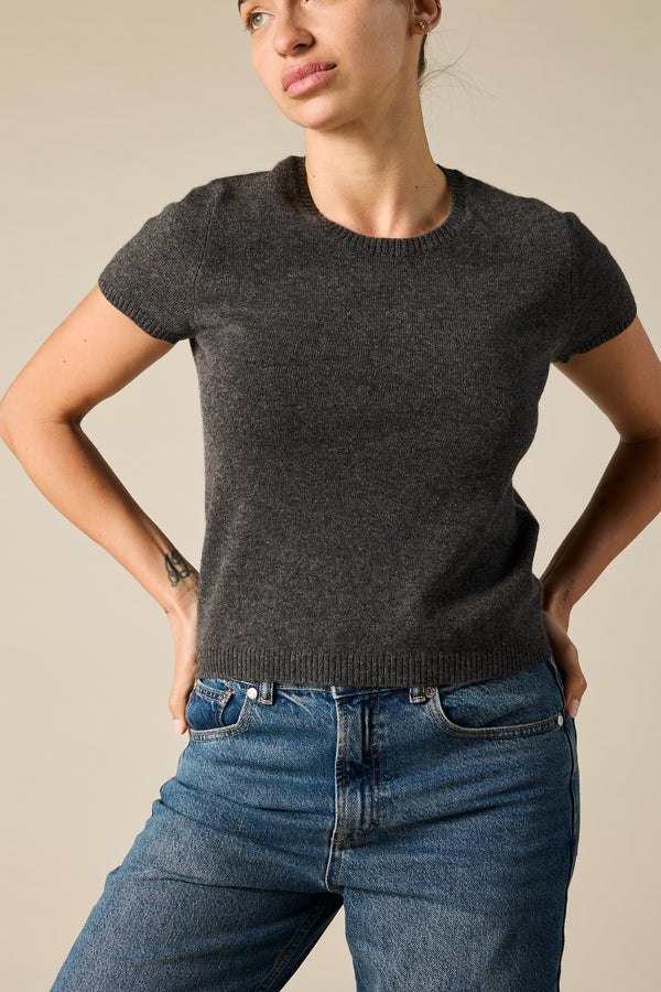 Sonya Hopkins 100% cashmere tiny t in the charcoal marle grey