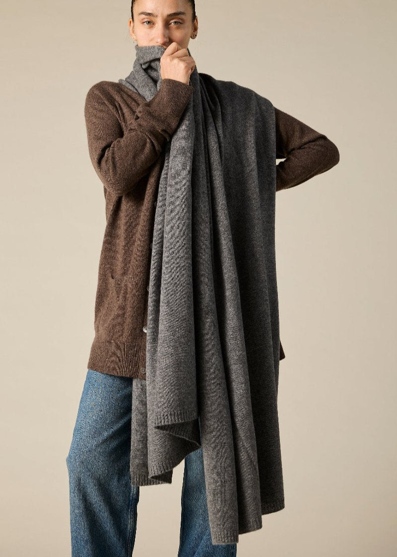 Sonya Hopkins 100% cashmere wrap in soft charcoal marle grey