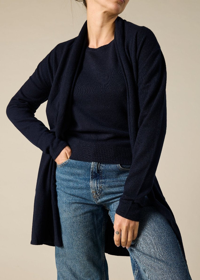 Sonya Hopkins 100% cashmere long line cardigan in ink