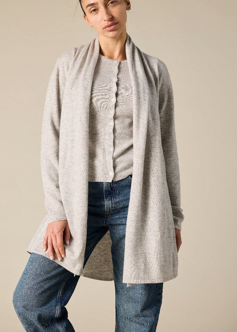 Sonya Hopkins Cashmere Nina Long Slit Side Cardigan Pale Marle Grey