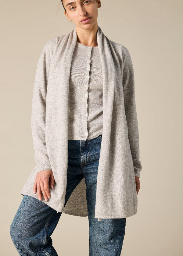Sonya Hopkins Cashmere Nina Long Slit Side Cardigan Pale Marle Grey