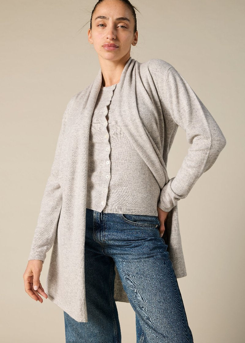 Sonya Hopkins Cashmere Nina Long Slit Side Cardigan Pale Marle Grey