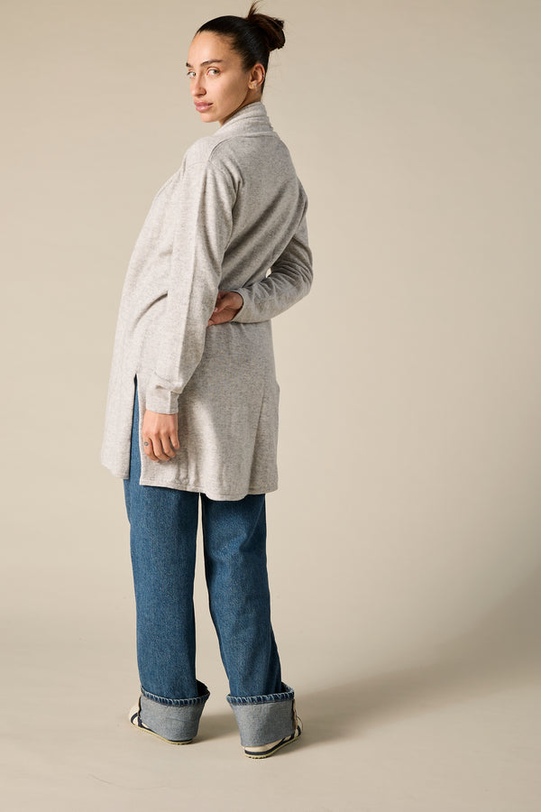 Sonya Hopkins Cashmere Nina Long Slit Side Cardigan Pale Marle Grey