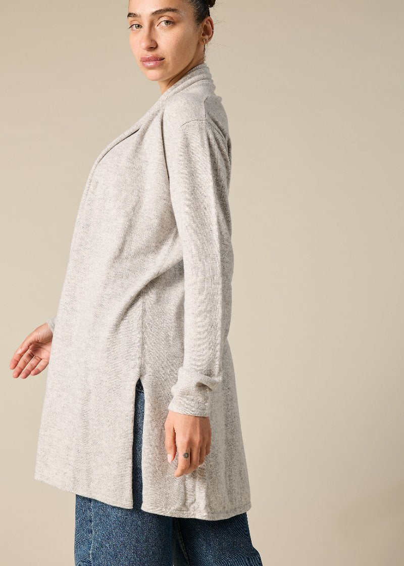 Sonya Hopkins Cashmere Nina Long Slit Side Cardigan Pale Marle Grey