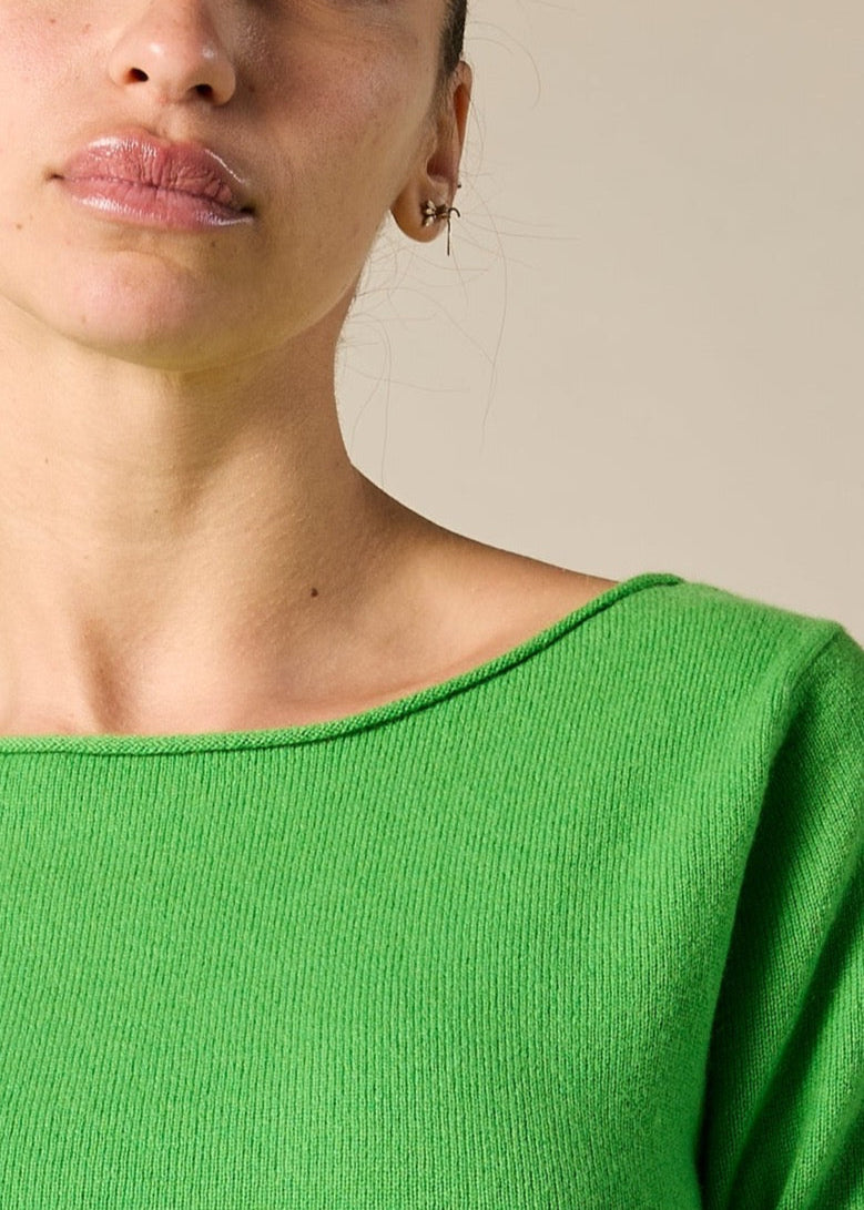 Sonya Hopkins pure cashmere bateau neck in bright green