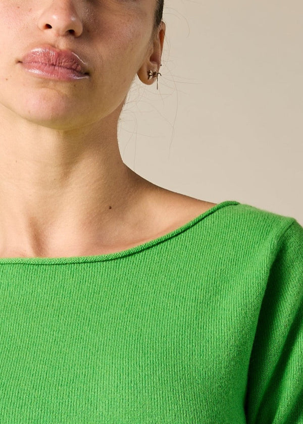 Sonya Hopkins pure cashmere bateau neck in bright green