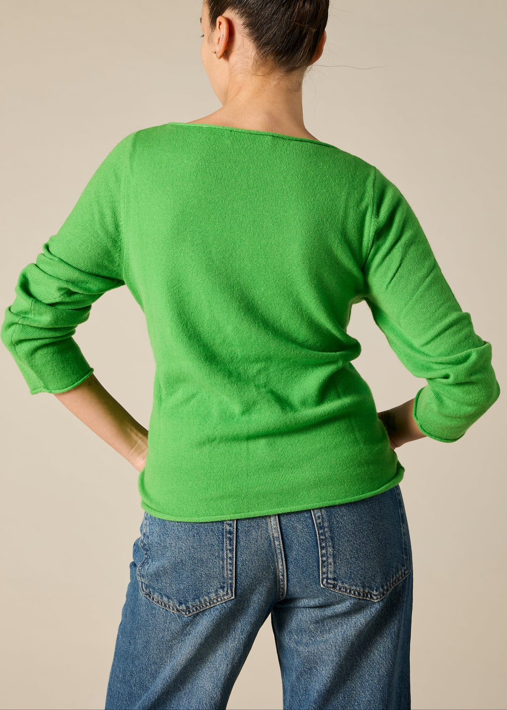 Sonya Hopkins pure cashmere bateau neck in bright green