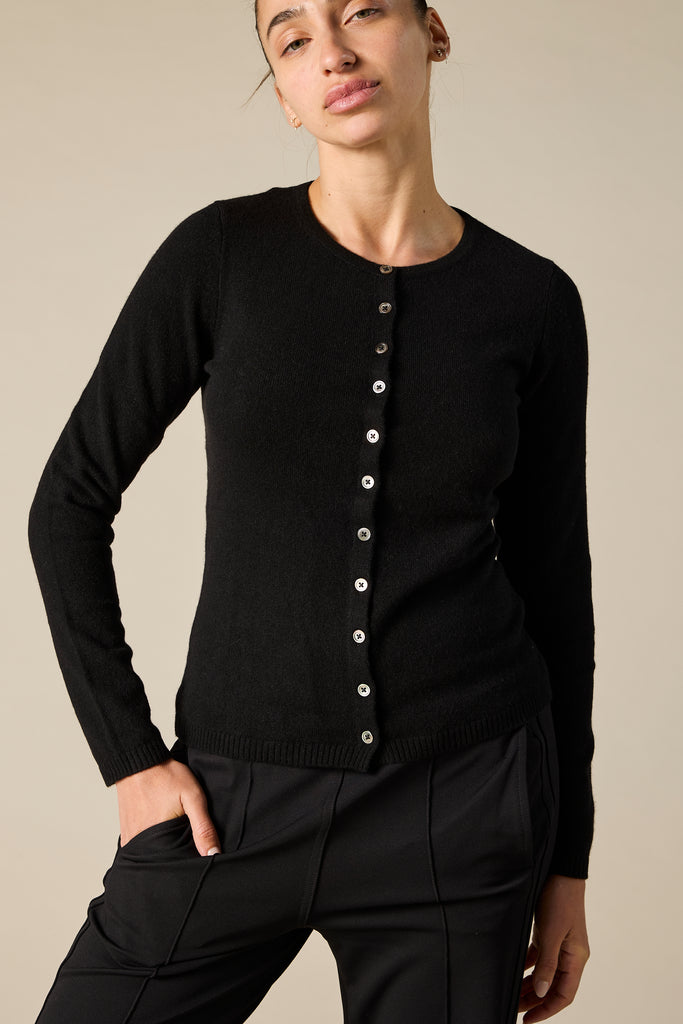 Sonya Hopkins 100% cashmere crew cardigan in black