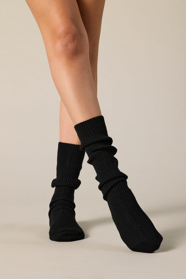 Sonya Hopkins pure cashmere fine rib socks in black