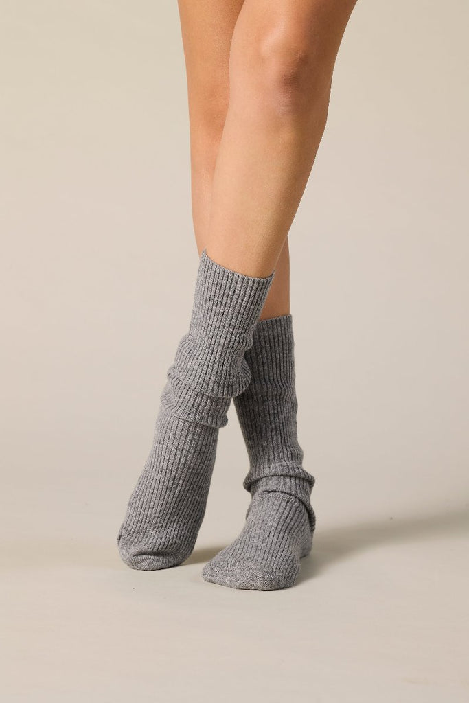 Sonya Hopkins pure cashmere fine rib socks in marle grey