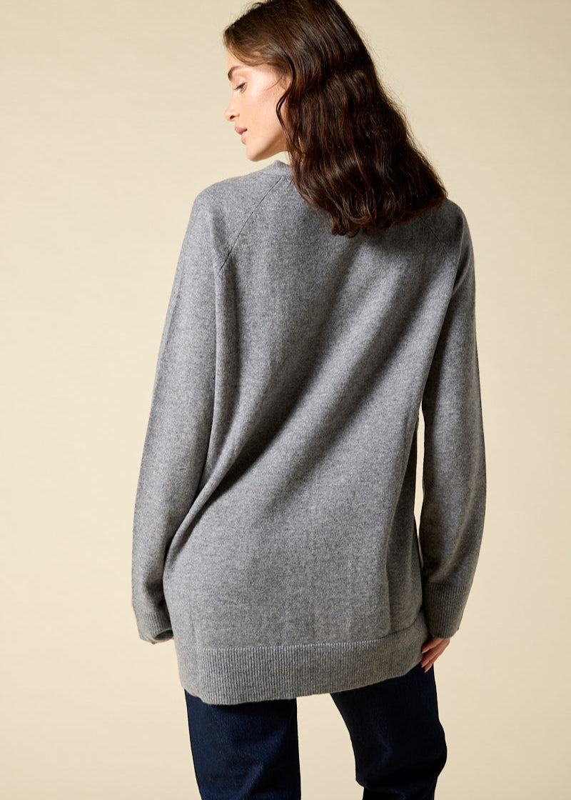 Sonya Hopkins 100% pure cashmere boyfriend cardigan in marle grey