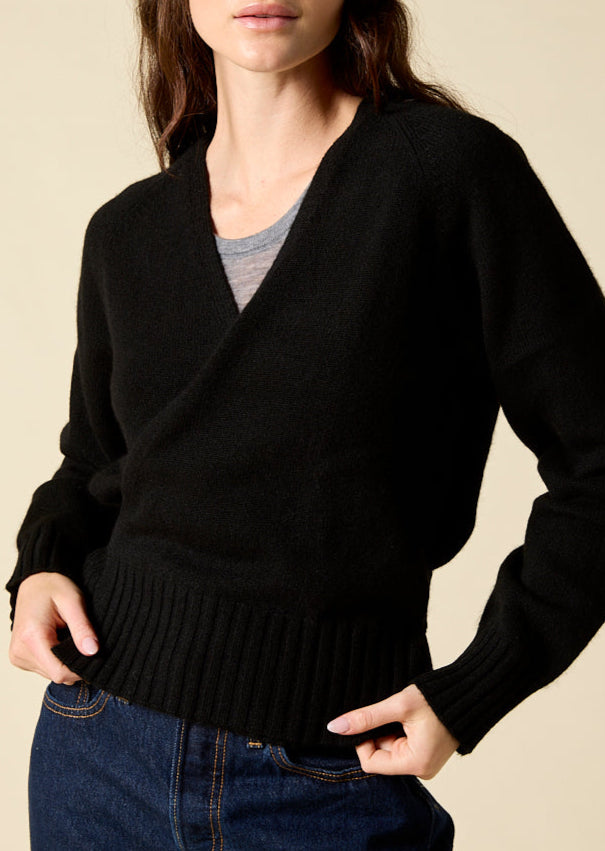 Sonya Hopkins 100% cashmere ballet wrap cardigan in black