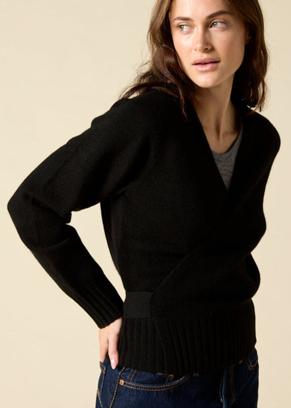 Sonya Hopkins 100% cashmere ballet wrap cardigan in black