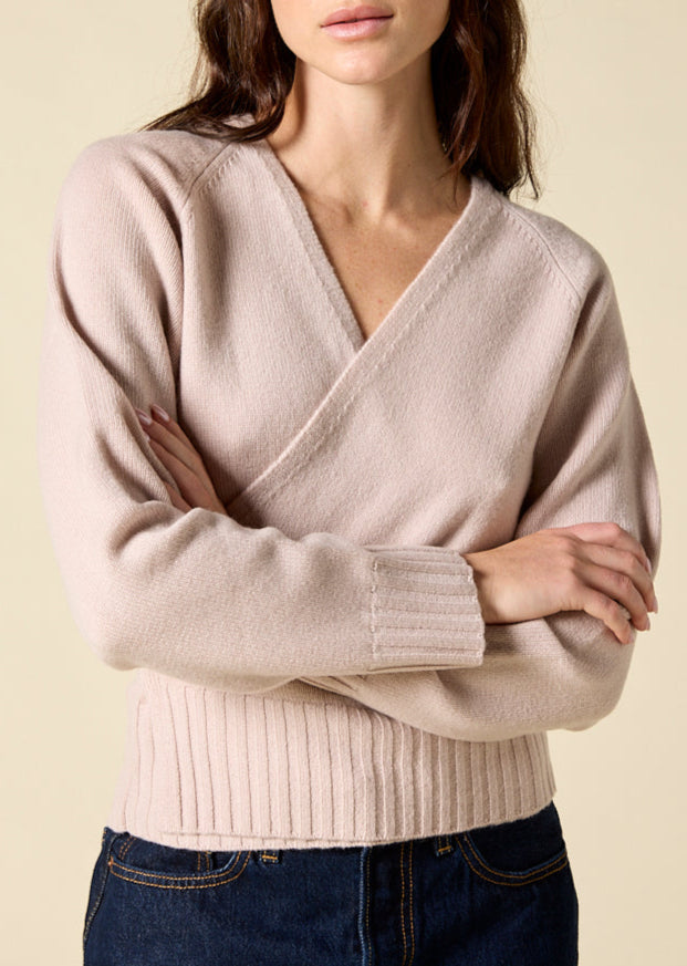 Sonya Hopkins 100% cashmere ballet wrap cardigan in bisque