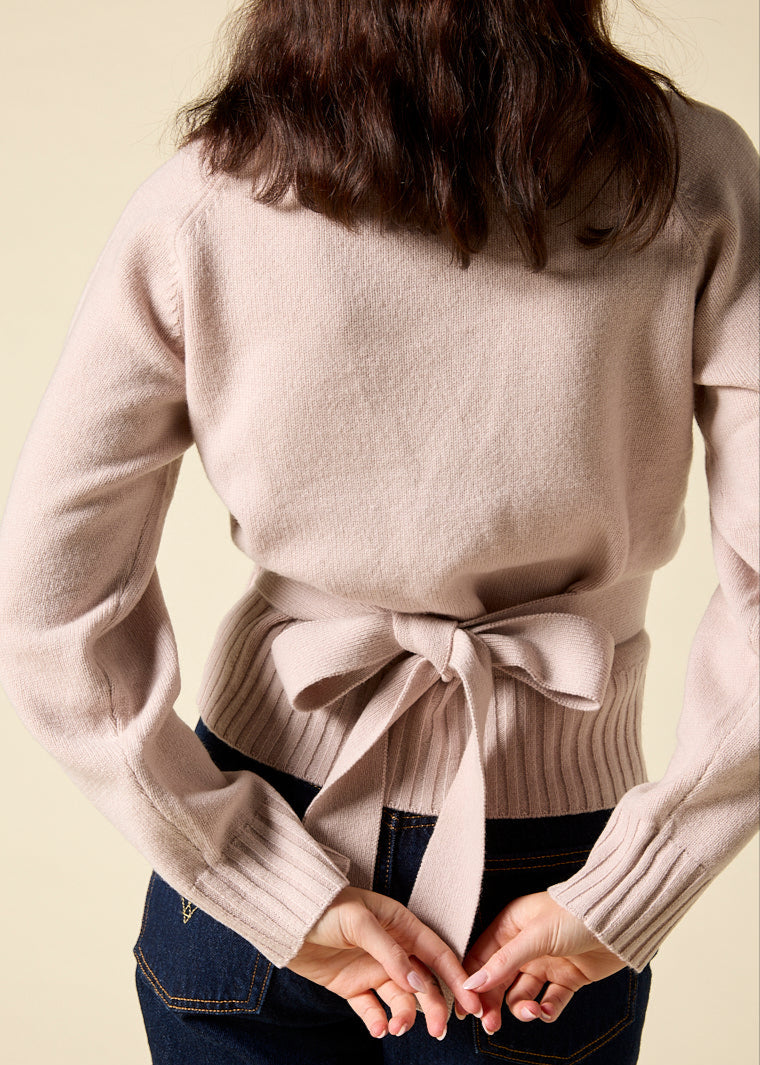 Sonya Hopkins 100% cashmere ballet wrap cardigan in bisque