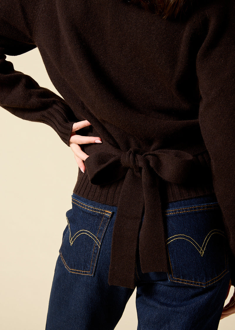 Sonya Hopkins 100% cashmere ballet wrap cardigan in dark chocolate