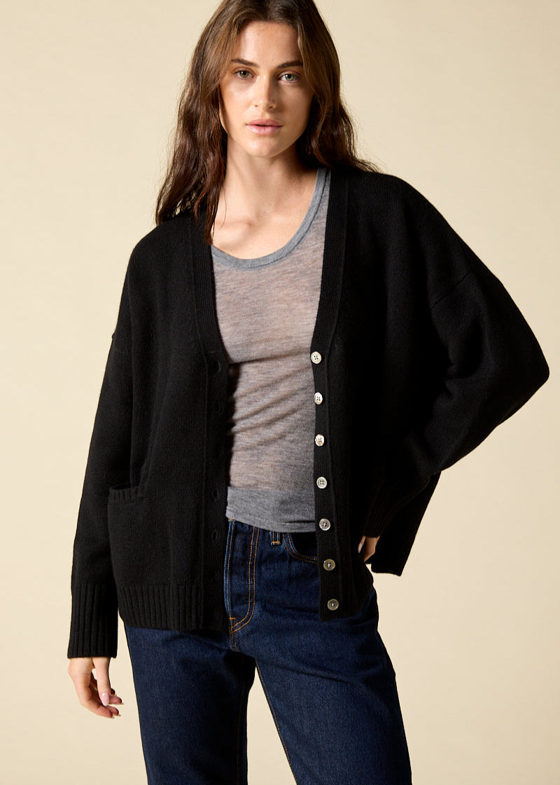 Sonya Hopkins 100% cashmere oversized Ruby cardigan in black