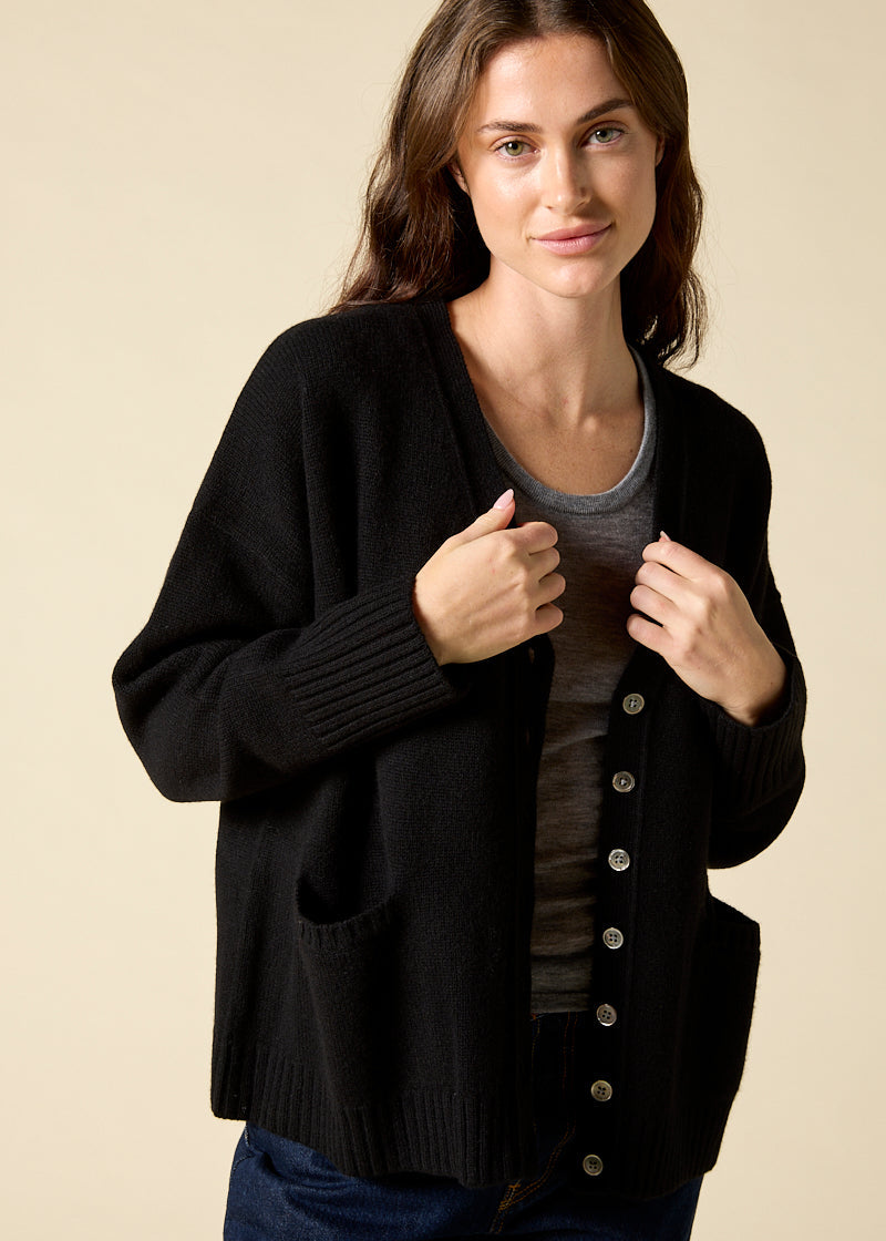 Sonya Hopkins 100% cashmere oversized Ruby cardigan in black