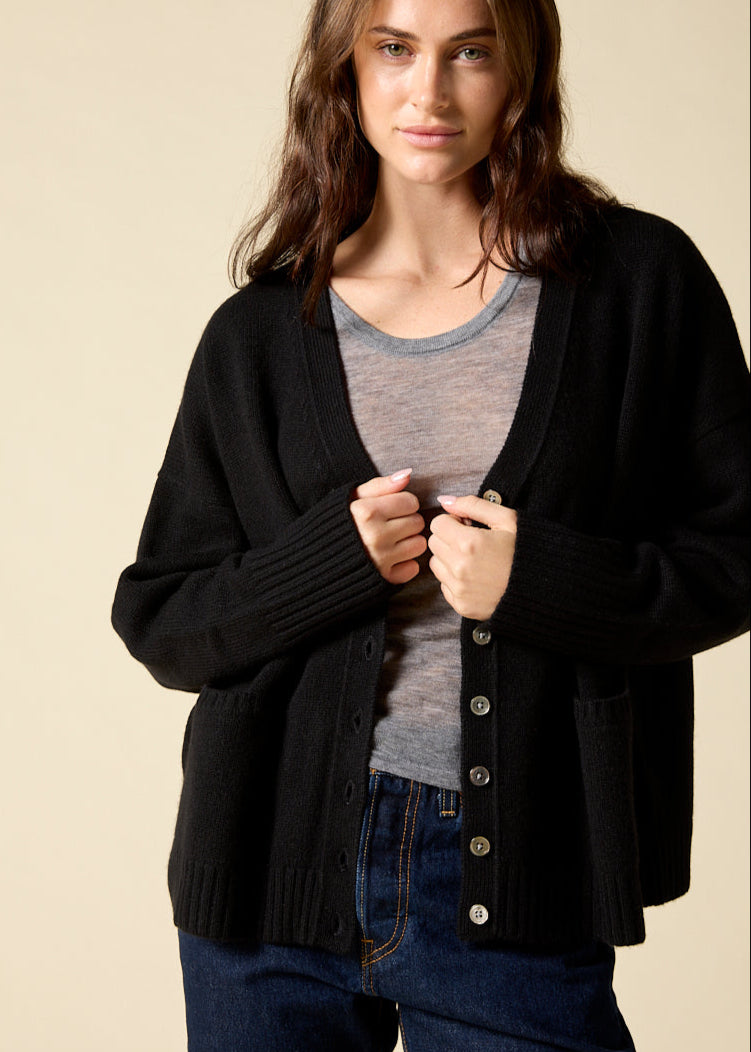 Sonya Hopkins 100% cashmere oversized Ruby cardigan in black