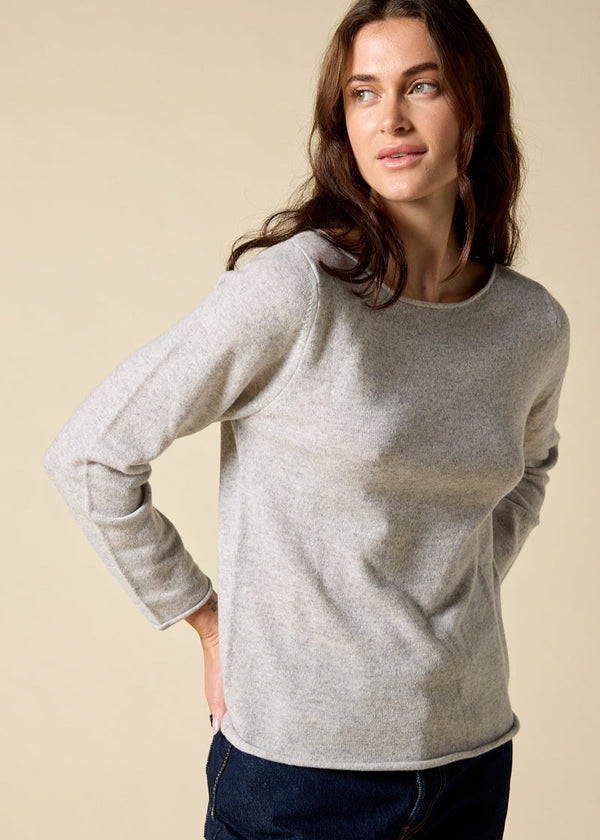 sonya hopkins 100% pure cashmere bateau neck in pale marle grey