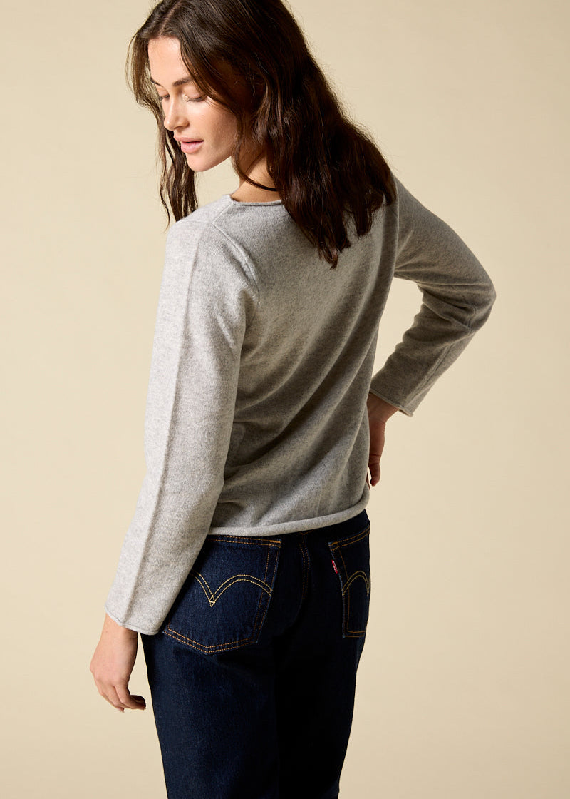 sonya hopkins 100% pure cashmere bateau neck in pale marle grey