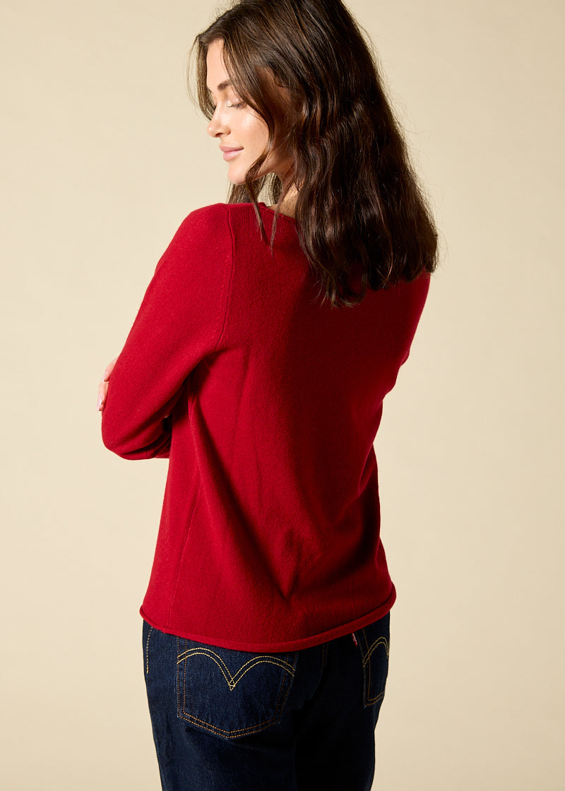 Sonya hopkins 100% pure cashmere bateau neck in garnet red